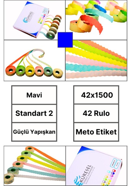 | Meto Etiket | Mavi | 42 Rulo | 42X1500 | S2 | Ürün Etiketi | Tabanca Etiketi