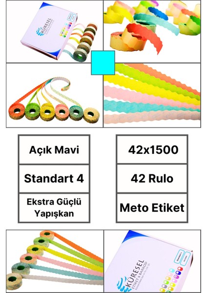 | Meto Etiket | Açık Mavi | 42 Rulo | 42X1500 | S4 | Ürün Etiketi | Tabanca Etiketi