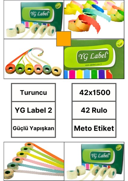 | Meto Etiket | Turuncu | 42 Rulo | 42X1500 | Yg Label 2 | Ürün Etiketi | Tabanca Etiketi