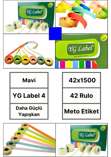 | Meto Etiket | Mavi | 42 Rulo | 42X1500 | Yg Label 4 | Ürün Etiketi | Tabanca Etiketi