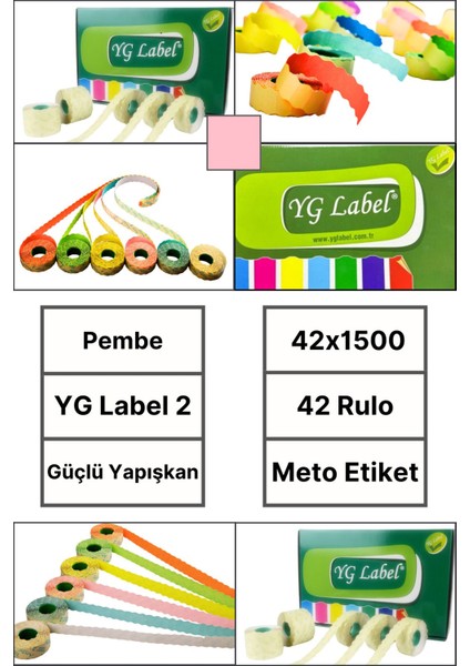 | Meto Etiket | Pembe | 42 Rulo | 42X1500 | Yg Label 2 | Ürün Etiketi | Tabanca Etiketi