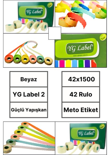 | Meto Etiket | Beyaz | 42 Rulo | 42X1500 | Yg Label 2 | Ürün Etiketi | Tabanca Etiketi