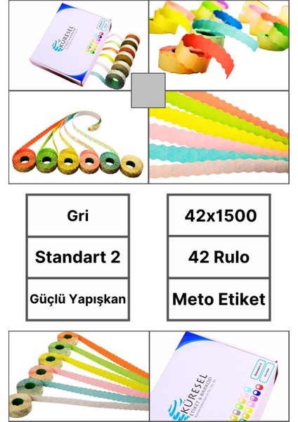 | Meto Etiket | Gri | 42 Rulo | 42X1500 | S2 | Ürün Etiketi | Tabanca Etiketi