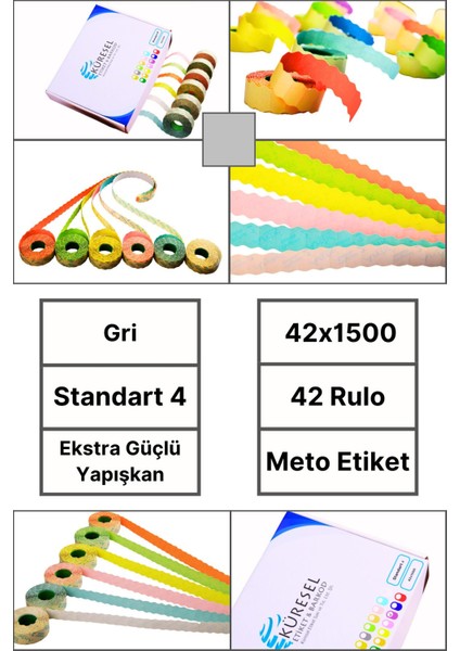 | Meto Etiket | Gri | 42 Rulo | 42X1500 | S4 | Ürün Etiketi | Tabanca Etiketi