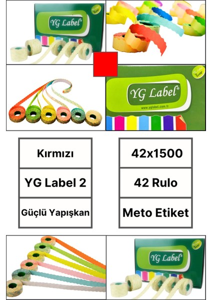 | Meto Etiket | Kırmızı | 42 Rulo | 42X1500 | Yg Label 2 | Ürün Etiketi | Tabanca Etiketi