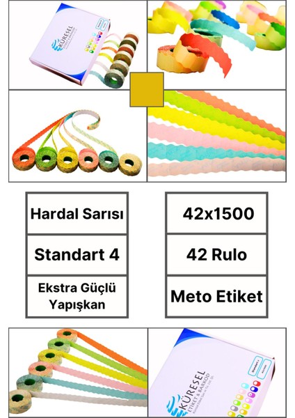 | Meto Etiket | Hardal Sarısı | 42 Rulo | 42X1500 | S4 | Ürün Etiketi | Tabanca Etiketi