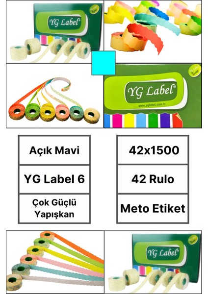 | Meto Etiket | Açık Mavi | 42 Rulo | 42X1500 | Yg Label 6 | Ürün Etiketi | Tabanca Etiketi