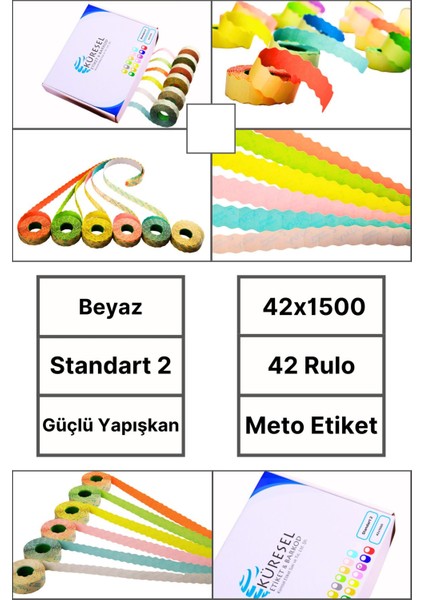 | Meto Etiket | Beyaz | 42 Rulo | 42X1500 | S2 | Ürün Etiketi | Tabanca Etiketi