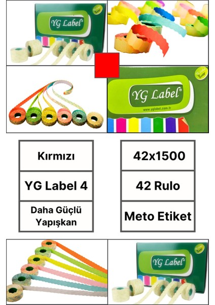| Meto Etiket | Kırmızı | 42 Rulo | 42X1500 | Yg Label 4 | Ürün Etiketi | Tabanca Etiketi