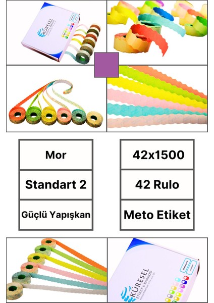 | Meto Etiket | Mor | 42 Rulo | 42X1500 | S2 | Ürün Etiketi | Tabanca Etiketi