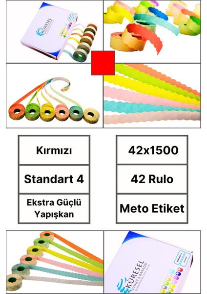 | Meto Etiket | Kırmızı | 42 Rulo | 42X1500 | S4 | Ürün Etiketi | Tabanca Etiketi