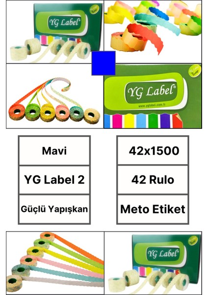 | Meto Etiket | Mavi | 42 Rulo | 42X1500 | Yg Label 2 | Ürün Etiketi | Tabanca Etiketi