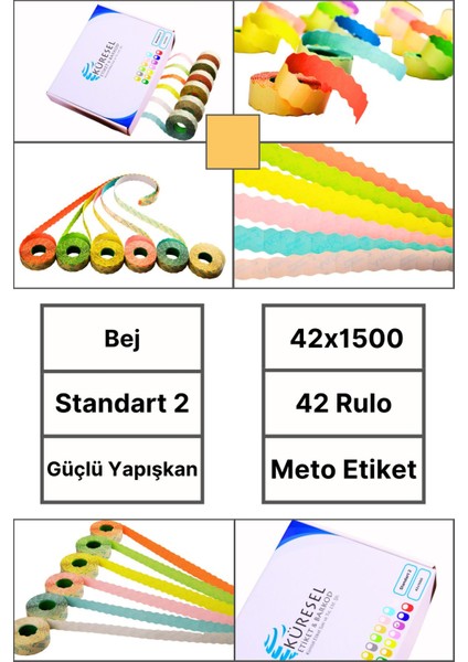 | Meto Etiket | Bej | 42 Rulo | 42X1500 | S2 | Ürün Etiketi | Tabanca Etiketi