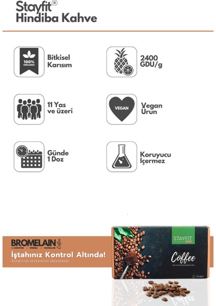 STAYFİT 30 Günlük Hindiba Kahve - 500 Mg Bromelain 2400 Gdu - L-carnitine Takviyeli