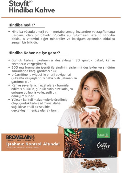 STAYFİT 30 Günlük Hindiba Kahve - 500 Mg Bromelain 2400 Gdu - L-carnitine Takviyeli