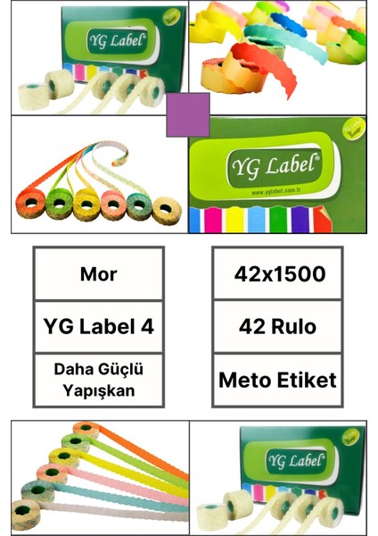| Meto Etiket | Mor | 42 Rulo | 42X1500 | Yg4 | Ürün Etiketi | Tabanca Etiketi