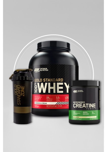 Whey Gs Kurabiye ve Krema Aromalı 2.27KG 71 Servis-On Creatine Aromasız 317G 93 Servis 2'li Set