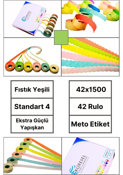 | Meto Etiket | Fıstık Yeşili | 42 Rulo | 42X1500 | S4 | Ürün Etiketi | Tabanca Etiketi