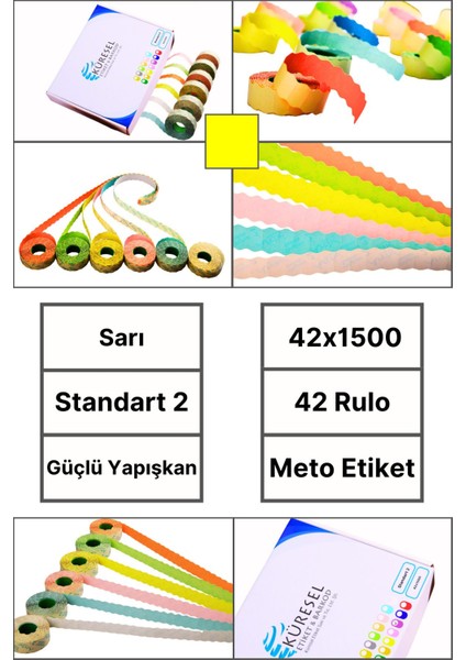 | Meto Etiket | Sarı | 42 Rulo | 42X1500 | S2 | Ürün Etiketi | Tabanca Etiketi