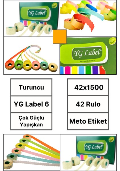 | Meto Etiket | Turuncu | 42 Rulo | 42X1500 | Yg Label 6 | Ürün Etiketi | Tabanca Etiketi