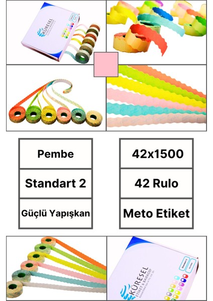 | Meto Etiket | Pembe | 42 Rulo | 42X1500 | S2 | Ürün Etiketi | Tabanca Etiketi