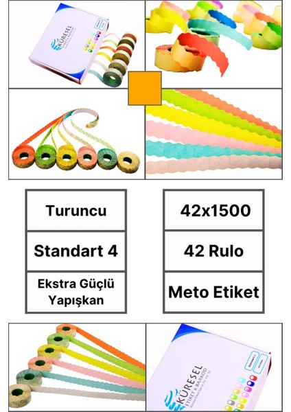 | Meto Etiket | Turuncu | 42 Rulo | 42X1500 | S4 | Ürün Etiketi | Tabanca Etiketi