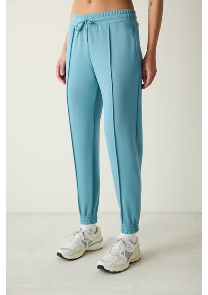 Yeşil Yüksek Bel Lastikli Paça Cepli Silky Touch Eşofman Altı