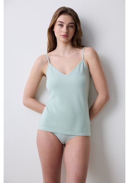 Reversible Side Cotton V Neck Mint Yeşili Atlet