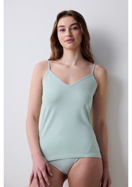 Reversible Side Cotton V Neck Mint Yeşili Atlet
