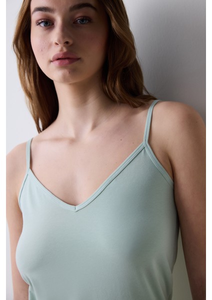 Reversible Side Cotton V Neck Mint Yeşili Atlet