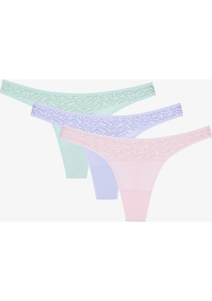 Soft Harmony Pamuklu Lace Detailed Çok Renkli 3lü Tanga Külot