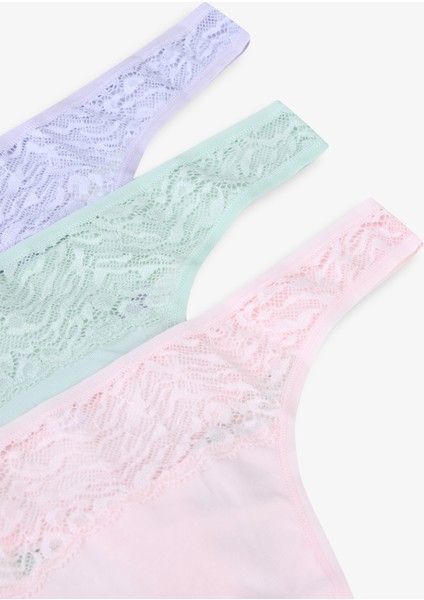 Soft Harmony Pamuklu Lace Detailed Çok Renkli 3lü Tanga Külot fiyatları