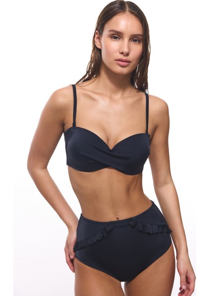 Straplez Cup Siyah Bikini Üstü