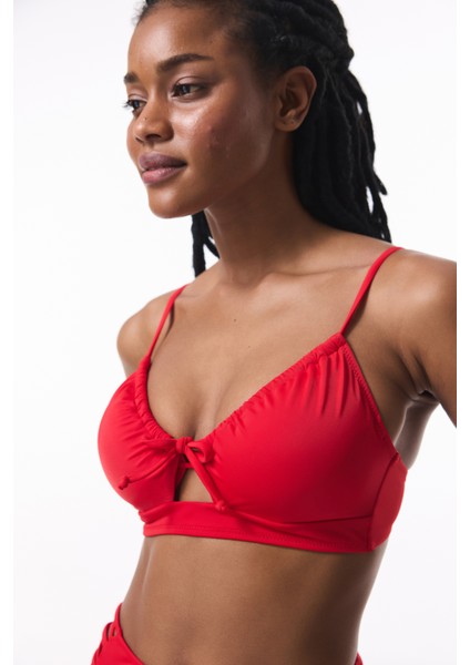 Kırmızı Front Opening Balenli Bikini Üstü
