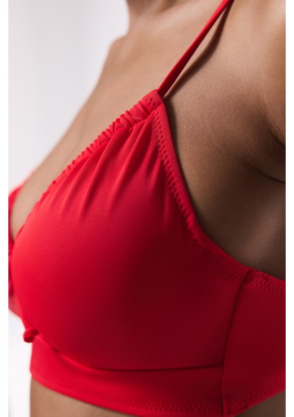 Kırmızı Front Opening Balenli Bikini Üstü