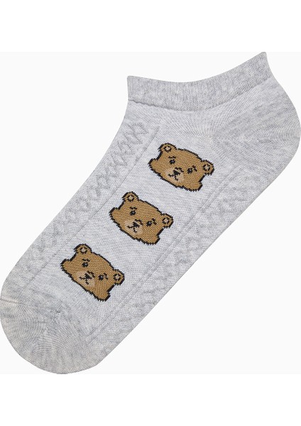 Jacquard Bear Açık Gri 3lü Patik Çorap