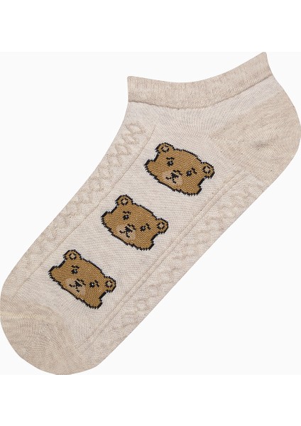 Jacquard Bear Açık Gri 3lü Patik Çorap