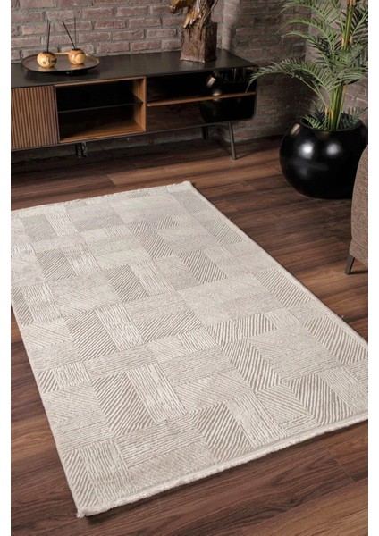 Vavien 1369 Bej Yumuşak Dokulu Salon Mutfak Koridor Oturma Odası Yolluk Halı Makine Halısı