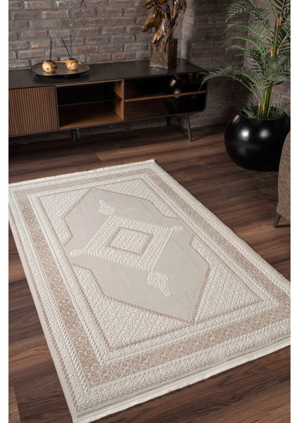 Vavien 1377 Bej Yumuşak Dokulu Salon Mutfak Koridor Oturma Odası Yolluk Halı Makine Halısı