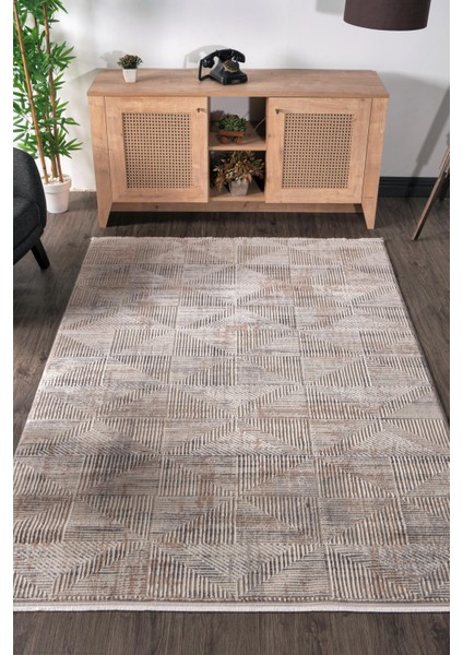 Vavien 1378 Bej Yumuşak Dokulu Salon Mutfak Koridor Oturma Odası Yolluk Halı Makine Halısı