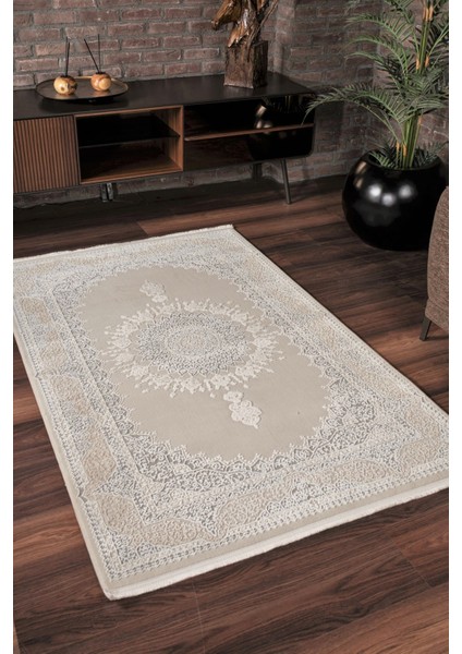 Vavien 1374 Bej Yumuşak Dokulu Salon Mutfak Koridor Oturma Odası Yolluk Halı Makine Halısı