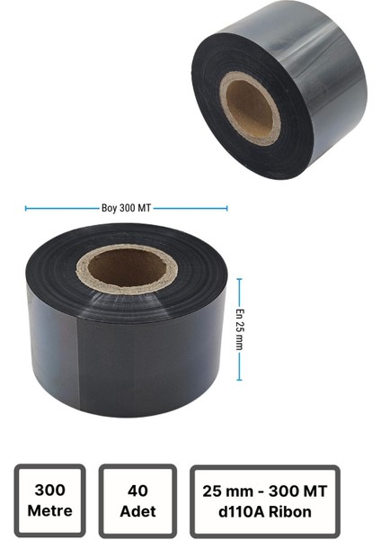 D110A Ribon | 40 Adet Rulo | 35 mm x 300 mt