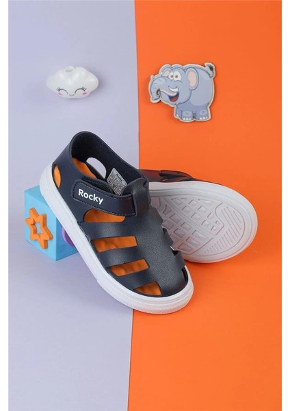 Unisex Lacivert Cırtlı Esnek Kaucuk Tabanlı Tam Ortapedik Dayanıklı Sneaker Çocuk Spor Sandalet