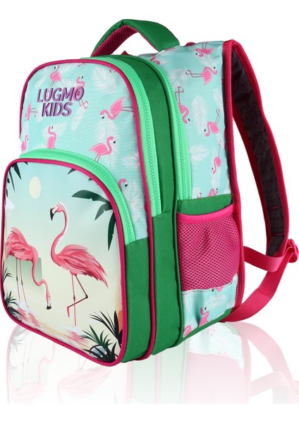 Flamingo 3 Lü Ilkokul Çanta Seti Kız Çocuk Çantası Astarlı Pedli Yeşil-Pembe