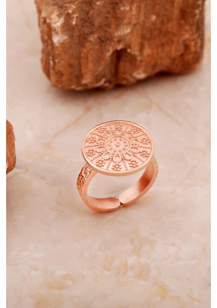 Anadolu Motifli Elişi Rose Gümüş Yüzük 3768