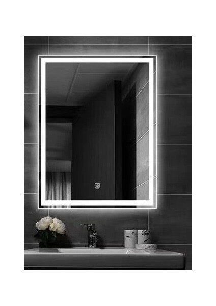 70x90cm Beyaz Ledli Dokunmatik Kumlamalı Ayna