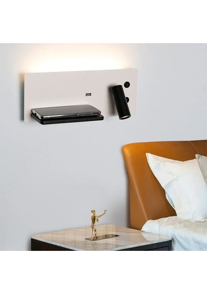 USB Şarj ve Kablosuz Şarjlı Yeni Nesil Modern Yatak Başı Armatürü 7 + 3 Watt Ledli Oynar Başlı Aplik