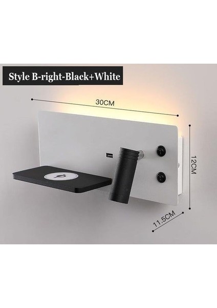 USB Şarj ve Kablosuz Şarjlı Yeni Nesil Modern Yatak Başı Armatürü 7 + 3 Watt Ledli Oynar Başlı Aplik