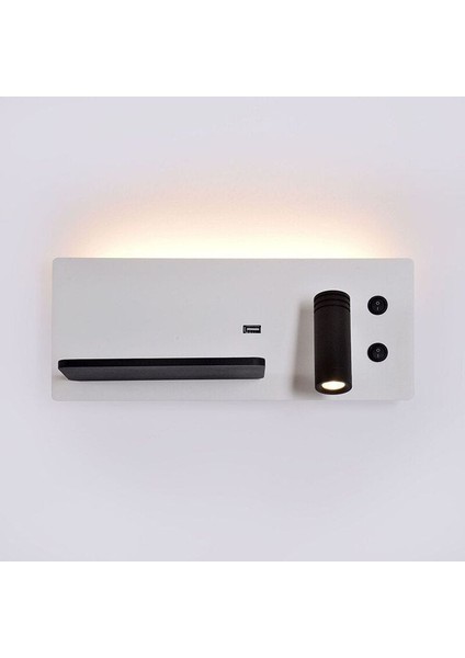 USB Şarj ve Kablosuz Şarjlı Yeni Nesil Modern Yatak Başı Armatürü 7 + 3 Watt Ledli Oynar Başlı Aplik
