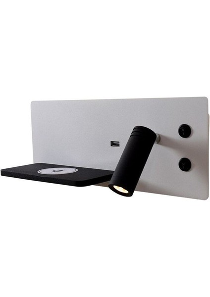 USB Şarj ve Kablosuz Şarjlı Yeni Nesil Modern Yatak Başı Armatürü 7 + 3 Watt Ledli Oynar Başlı Aplik